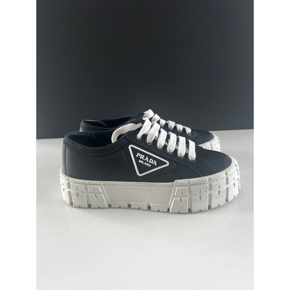 PRADA Re-Nylon Gabardine Logo Double Wheel 50mm BLACK Sneakers SIZE 38 - Picture 4 of 10